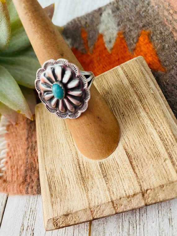 Navajo Turquoise and Sterling Silver Concho Ring - image 3