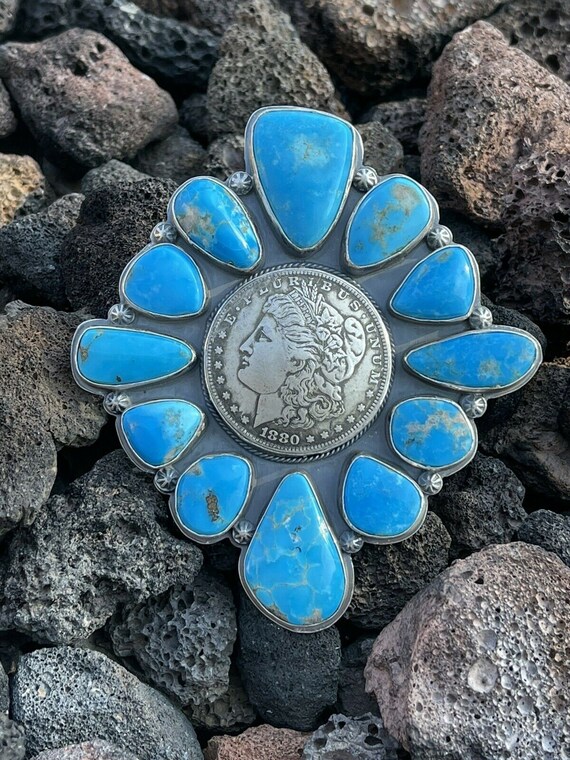 Gorgeous Navajo Sterling Silver Coin & Kingman Tu… - image 8