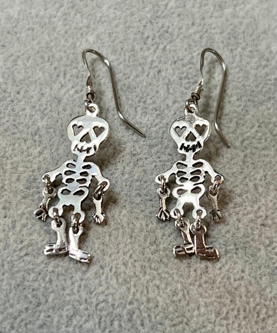 Hinged Skeleton on Hook Sterling Silver Earrings - image 3