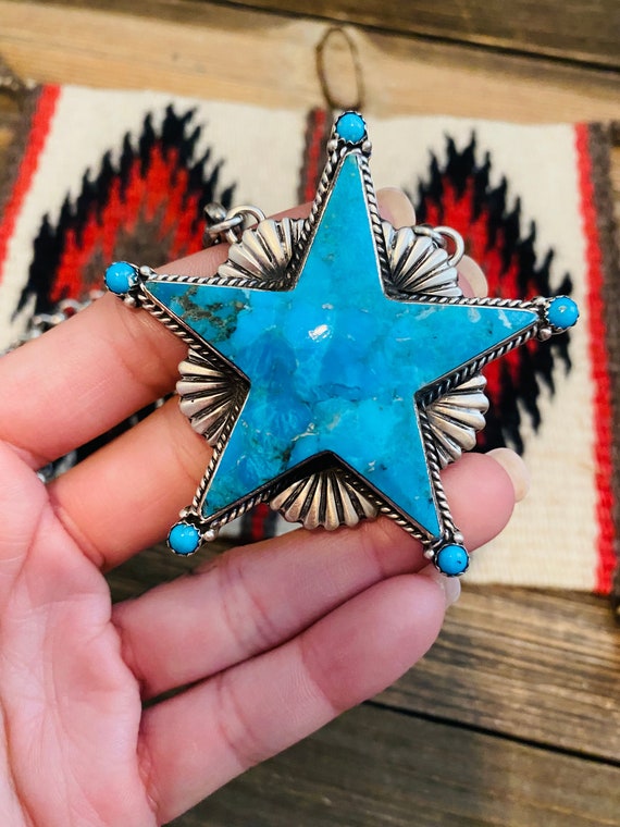 Navajo Turquoise & Sterling Silver Star Necklace … - image 2