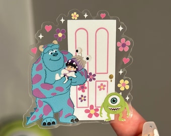 Monsters Inc Mike, Sully and Boo sticker / Boos Door Sticker / Disney monsters /  phone, laptop, journal/ clear sticker / vinyl decal