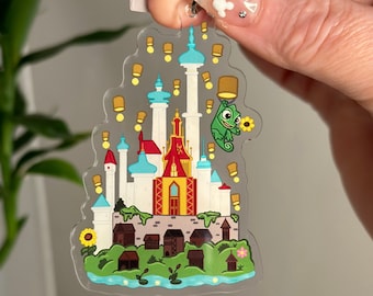 Pascal Tangled castle keychain / Disney parks keychain / cute keychains / rapunzel / bag charms/ Tangled lanterns