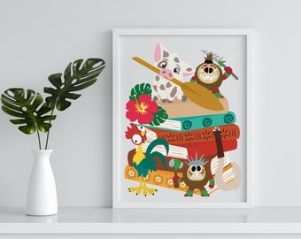 Moana art print / pua and Hei Hei / Kakamora / home decor