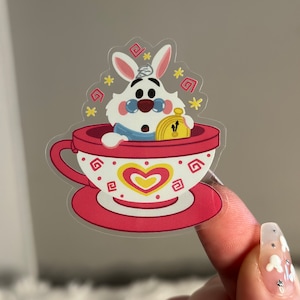 White Rabbit in teacup sticker / Alice in wonderland stickers / disney tea cup journal sticker / water bottle, hydro flask, notebook