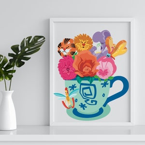 Wonderland Talking Flowers art print / Alice in Wonderland theme art print / bread butterfly/ home decor