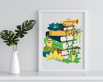Princess and the frog art print / Ray the firefly /Book Lovers theme