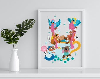 Cinderella theme art print / Gus Gus and jaq / home decor