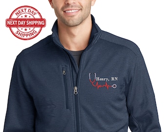 Personalized Nurse Jacket, Men's Embroidered Digi Stripe Fleece, Port Authority® Medical Professional Gift, Custom Healthcare Outerwear