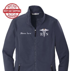 Custom Embroidery smooth Fleece Jacket for Female RN. Female Nurse Fleece Jacket. Female RN Full Zip Fleece Jacket. Nurse gift. RN gift