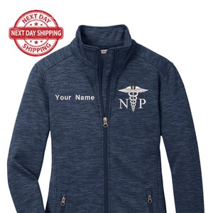 Nurse Practitioner Custom Embroidery Female Jacket. Female NP Fleece Jacket. Female FNP Full Zip Fleece Jacket. Nurse gift. NP gift.