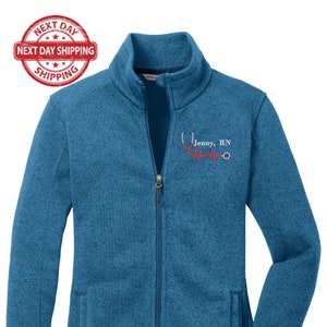 Personalized RN Fleece Jacket Custom Embroidered Nurse Gift, Female RN Full Zip Fleece, Nursing Appreciation, Healthcare Worker Gift Blue