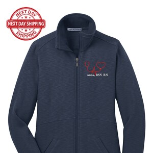 Personalized Embroidery Fleece Jacket for Female RN. Female Nurse Fleece Jacket. Female RN Full Zip Fleece Jacket. Nurse gift. RN gift.