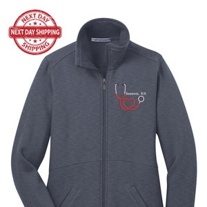 Personalized Embroidery Fleece Jacket for Female RN. Female Nurse Fleece Jacket. Female RN Full Zip Fleece Jacket. Nurse gift. RN gift.