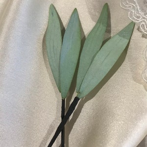 Dusky Green Leaf Plant Hair Accessories Handmade Clips Bridal Oriental Dainty Cottagecore Shabby Chic Wedding Occasion