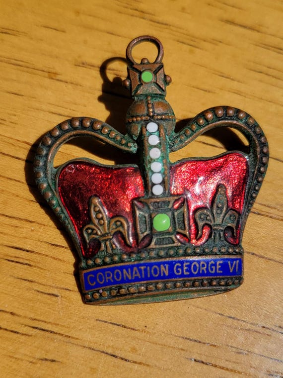 Vintage Cutty Sark Scots Whiskey Souvenir Coronation George VI Royalty Crown Pin, Lapel Vintage aged (see photos) stamped May 1937 View 2