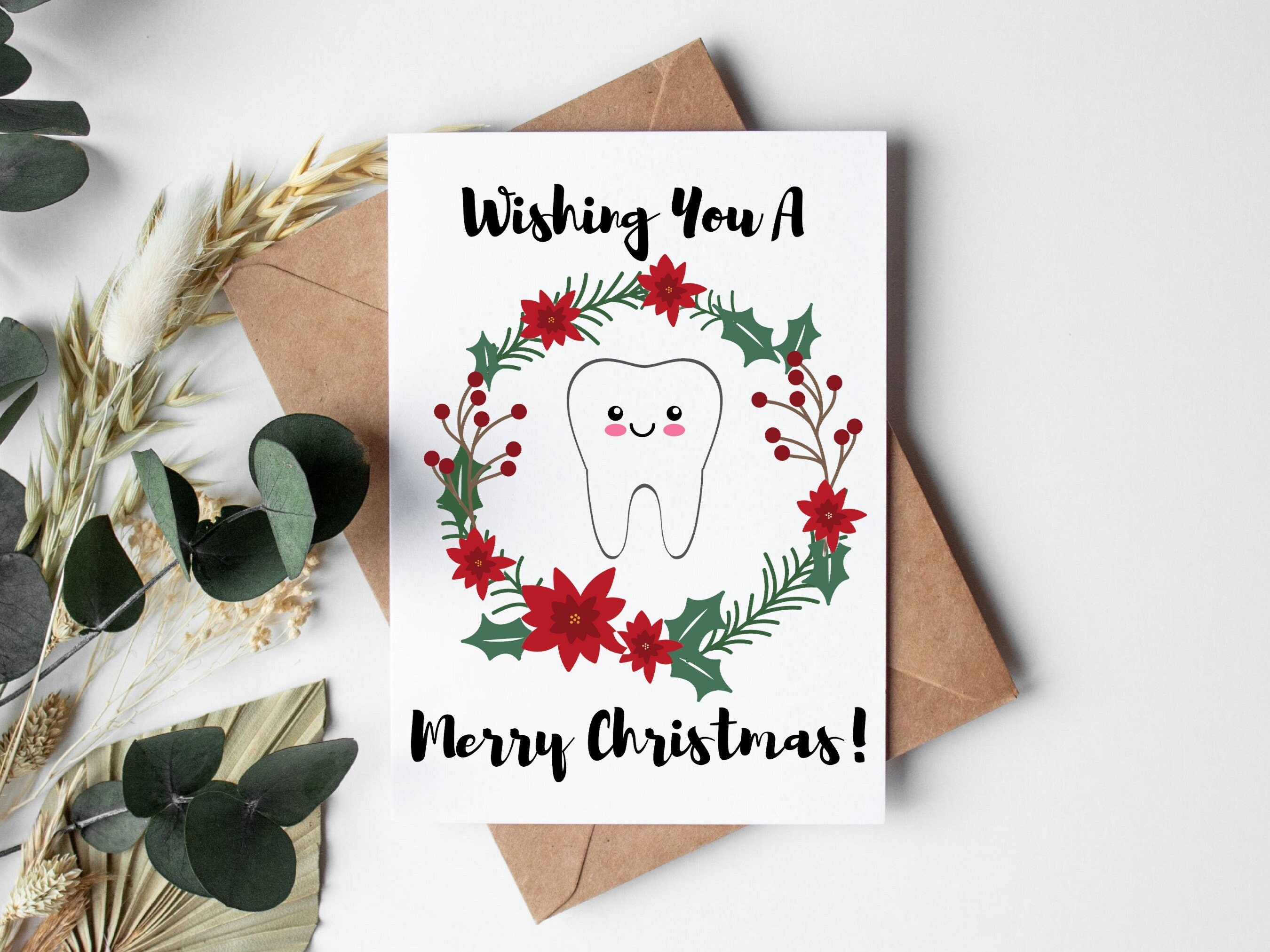 Cute Tooth Christmas Printable 5x7 Card for Dental Office Patient