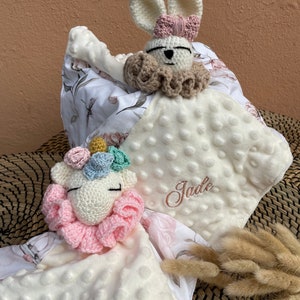 Doudous Crochet et tissu 4 modèles au choix Licorne, Lapin, Lion, Éléphant Personnalisables image 4