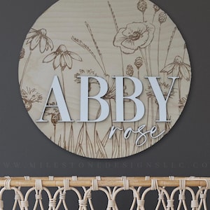 Wildflower Nursery Name Sign Wood Wildflower Baby Name Sign Floral Engraved Nursery Name Sign with 3D Name