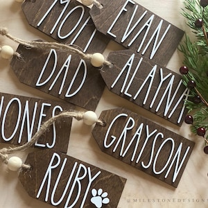 Personalized wooden stocking name tags for Christmas stockings, gifting, and holiday décor