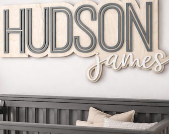 Large Wood Name Sign Nursery Name Sign Baby Girl Name Sign Above Crib Sign Layered Baby Name Sign Boy Name Sign Cut Out Sign