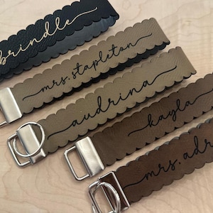 Personalized Faux Leather Wristlet Key Ring Holder Scalloped Key Loop Wristlet with Name and Preppy Edge Wristlet, 16th Birthday Gift