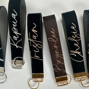 Faux Leather Key Fob Wristlet Faux Leather Personalized Wrist Strap Keychain Key Ring Holder image 10