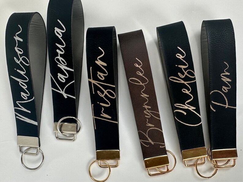 Faux Leather Key Fob Wristlet Faux Leather Personalized Wrist Strap Keychain Key Ring Holder image 10
