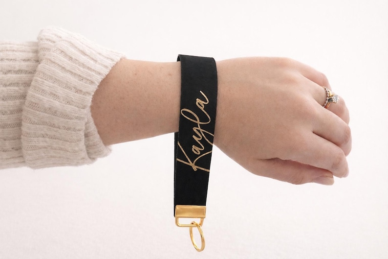 Faux Leather Key Fob Wristlet Faux Leather Personalized Wrist Strap Keychain Key Ring Holder image 2