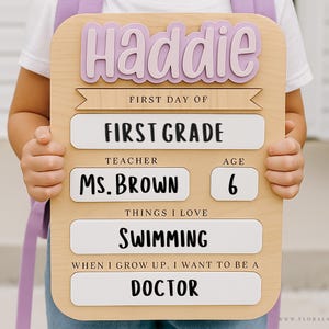 Personalized Back to School Sign for Multiple Kids- Interchangeable Dry Erase Board and Name Plate- First and Last day of School Photo Prop