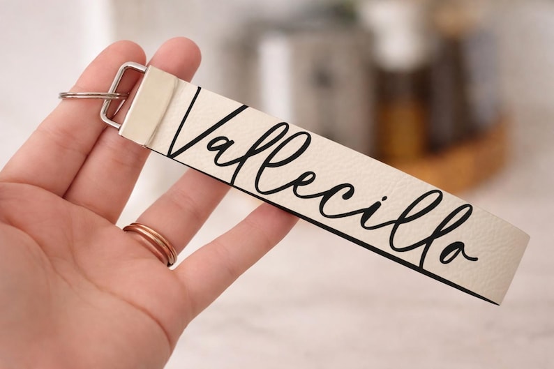 Faux Leather Key Fob Wristlet Faux Leather Personalized Wrist Strap Keychain Key Ring Holder image 3