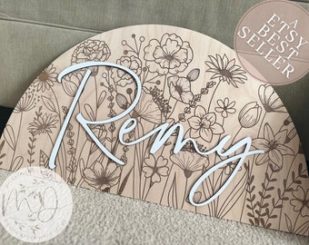 Wildflower Nursery Name Sign, Half Circle  Wooden Wildflower Floral Nursery Name Sign, Crib Sign, Nursery Sign for Girls