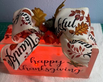Lighted Glass block Fall Theme