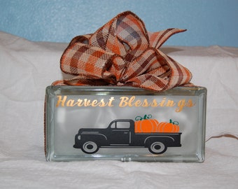 Lighted Glass block Fall Theme