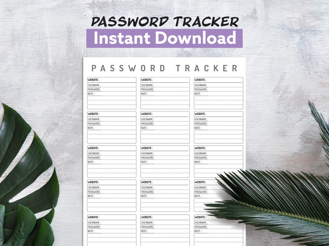 Password Tracker PDF Printable Download for Password Tracking Etsy