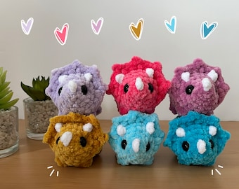 Mini Crochet Triceratops Plushie - Handmade Mini Crochet Triceratops - Soft Crochet Triceratops