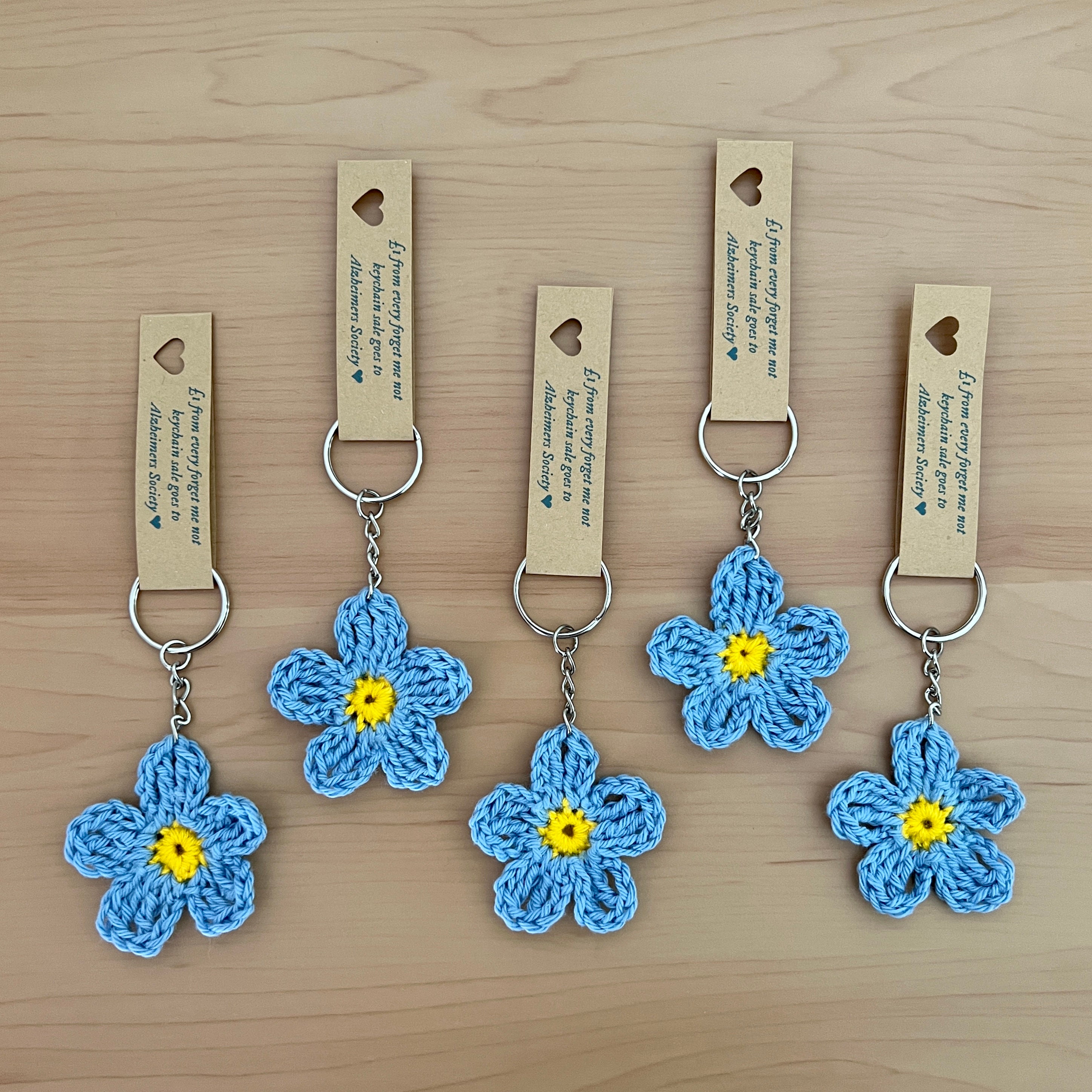 Handmade Crochet Forget Me Not Keychain - Dementia & Alzheimers