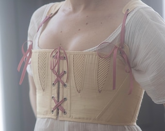 The Edwina - Short silk regency stays - Bridgerton corset - Handmade historical corset
