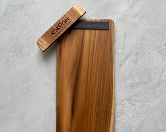 Porta-notas magnético em madeira de teca - Apresentador de cheques personalizado