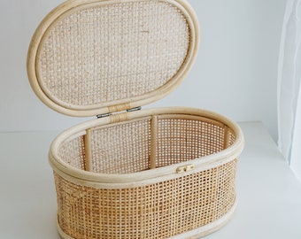 Cesto de armazenamento em rattan trançado à mão – Organizador estilo boho balinês