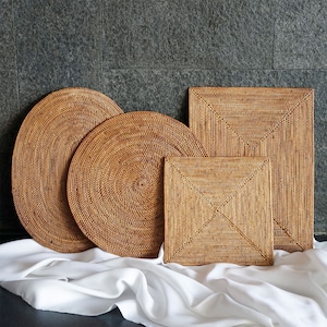 Handmade Rattan Placemats, Handwoven Table Placemat, Round Oval Square Shape, Ata Grass Placemat From Bali