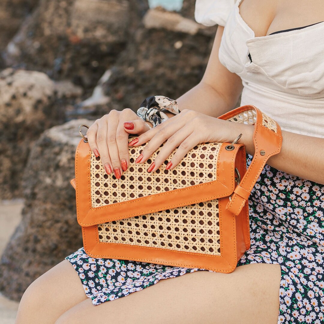 BERAWA Rattan Slingbag Leather Handbag Rattan Bag With Etsy