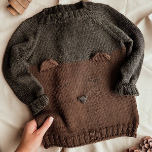 Knitting instructions children's sweater German size 0 - 6 years sweater with a cute bear face