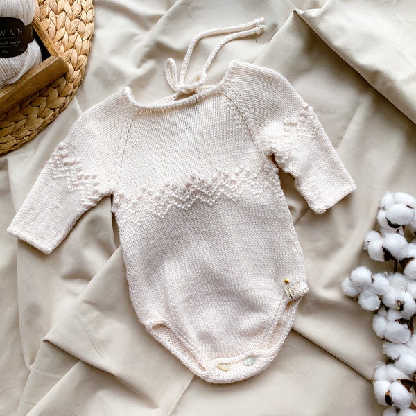 Knitting pattern for baby bodysuit long sleeves, seamless, German, sizes 0 – 3 years