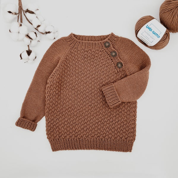 Strickanleitung Kinder Pullover langarm, nahtlos, Raglan von oben DEUTSCH, Größen 0 – 6 Jahre