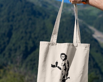 Women's Banksy Fast Food Cave Man Design Cotton Tote Bag - Eco-Friendly Reusable Shopping Bag - View #4