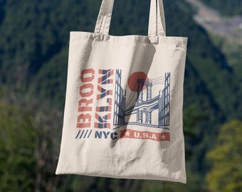 Brooklyn NYC USA City Lovers / Organic Cotton Tote Bag, Canvas Grocery Bag, Reusable Market Bag