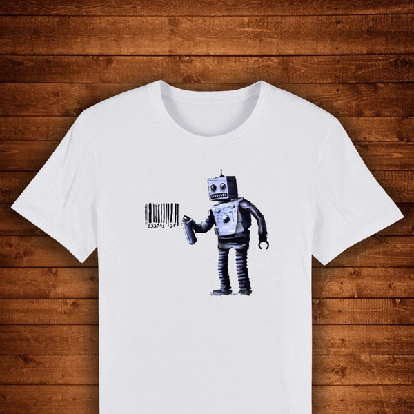 Robot Banksy, code-barres, graffiti, art de rue / t-shirt au design unique, art de rue, t-shirts graphiques urbains, haut