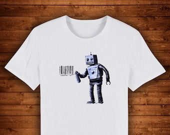Banksy Robot Barcode Graffiti Art Street / T-shirt Unique Design Street Wear Art Urban Graphic Tees Top