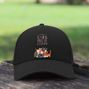 Katzen machen mich glücklich, süßer Katzenlebensstil / verstellbare Unisex-Baseballmütze, Baumwoll-Papa-Hut
