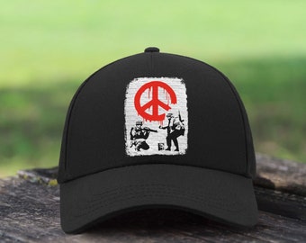 Banksy Soldiers Painting Peace Sign / Adjustable Unisex Baseball Cap Cotton Dad Hat